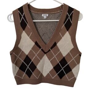 Garage Argyle Sweater Vest Womens XS Y2K Preppy Academia Grunge Knit